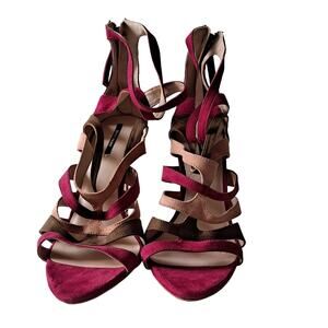 Zara Basic Collections Multicolored Strappy Zip Back Suede Pump Shoes - UK 40